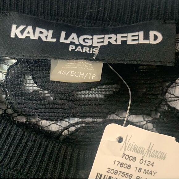 KARL LAGERFELD PARIS Lace Back Ruffle Cardigan - Picture 7 of 8